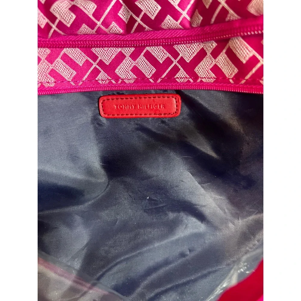 Tommy Hilfiger Pink Monogram Travel Toiletry Bag Makeup Case Organizer Tan Trim